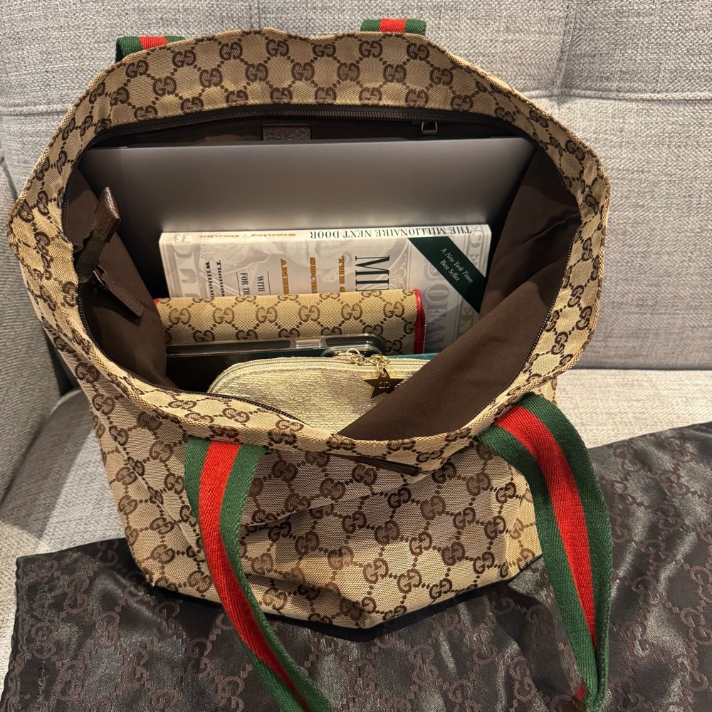 ✨Gucci GG Canvas Leather Tote Bag – Beige/Brown ✨ - Picture 12 of 17